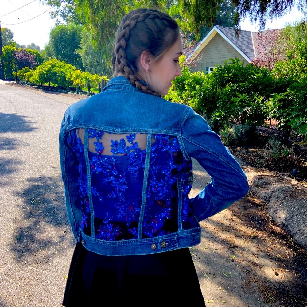 Denim Jacket with hand crafted lace inserts
